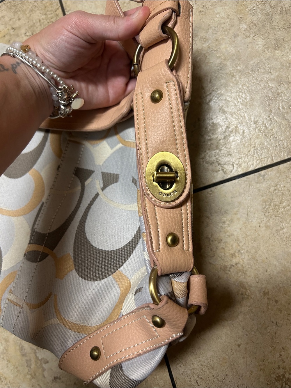 Coach Signature Hobo Shoulder Bag in Pink, Gray & Cream - Picture 4 of 4